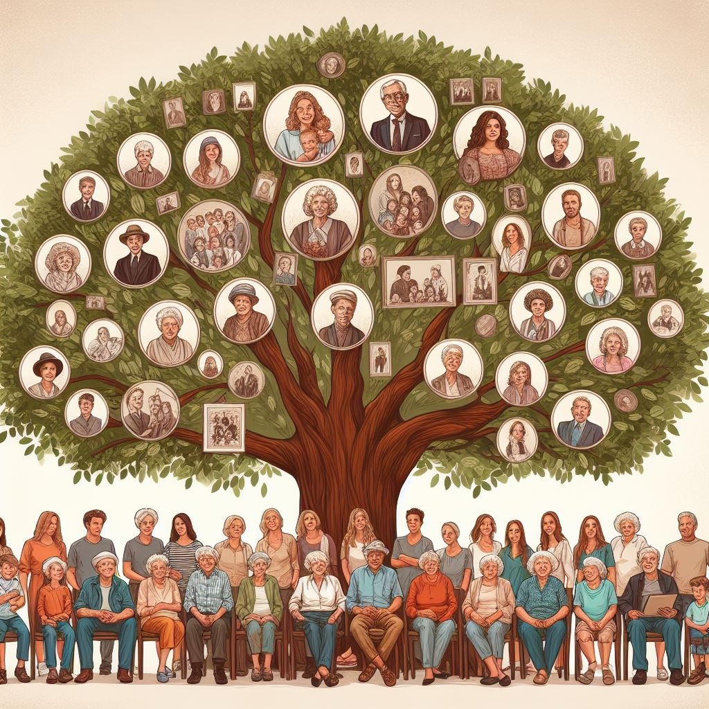 A colourful picture showing research into family trees